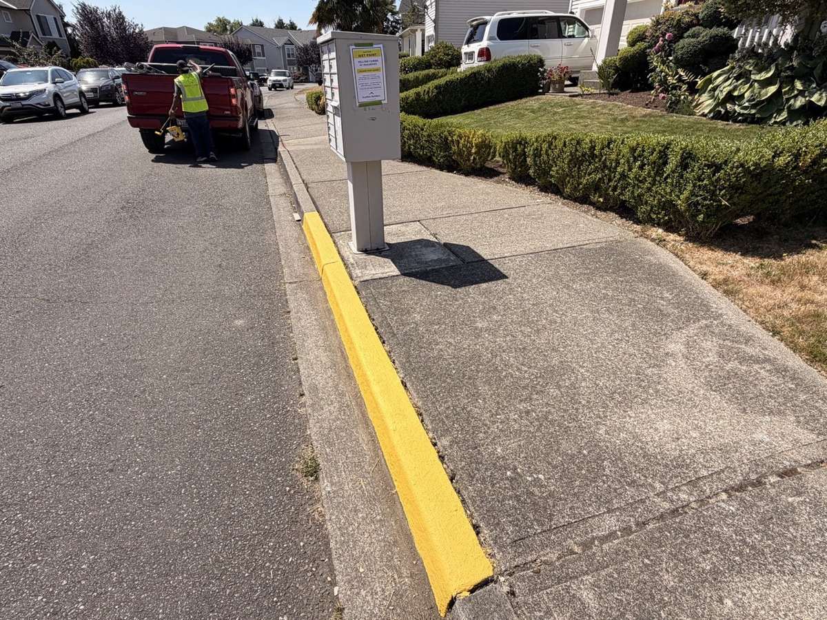 Newly painted curb at a residential community