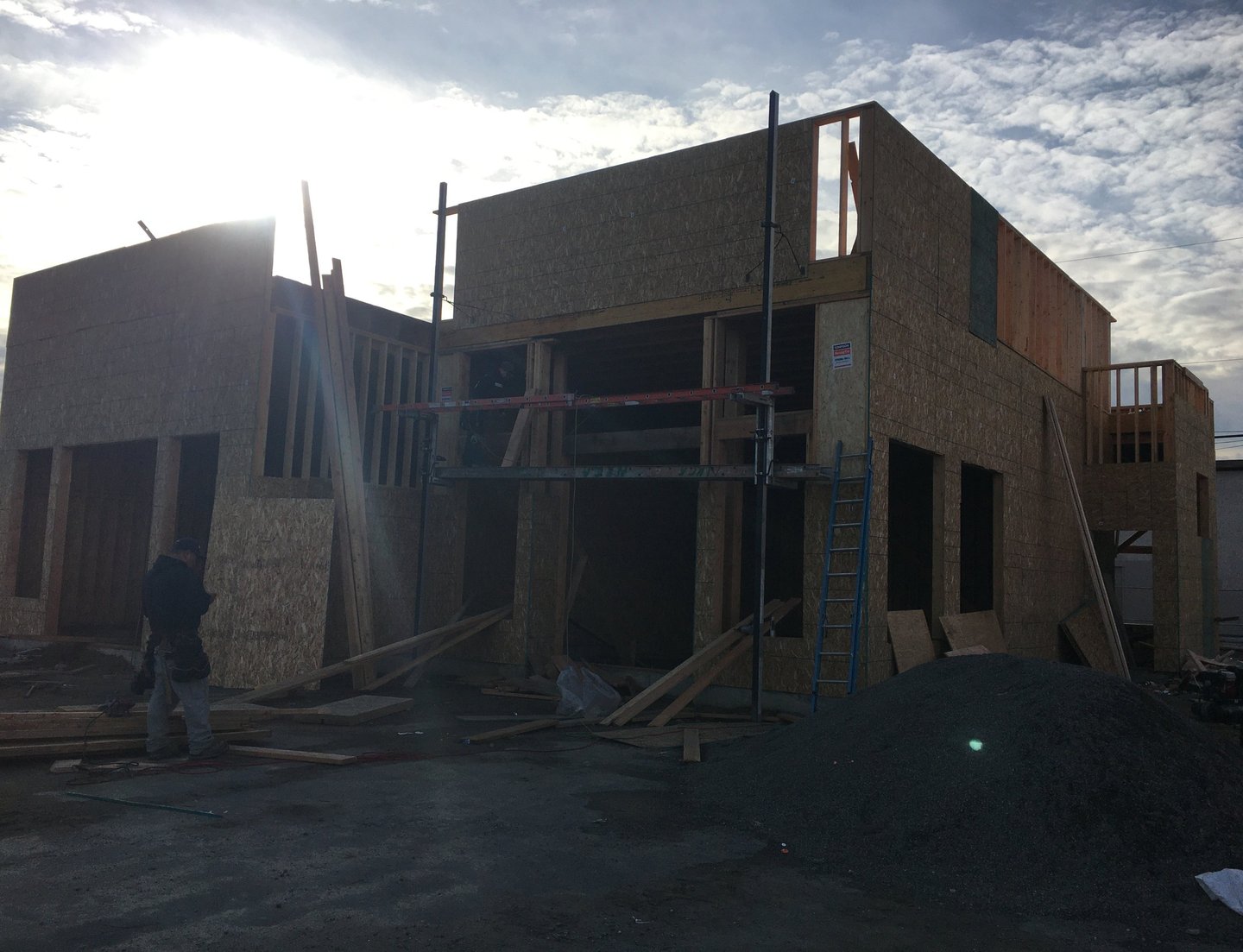 Commercial structure framed during construction